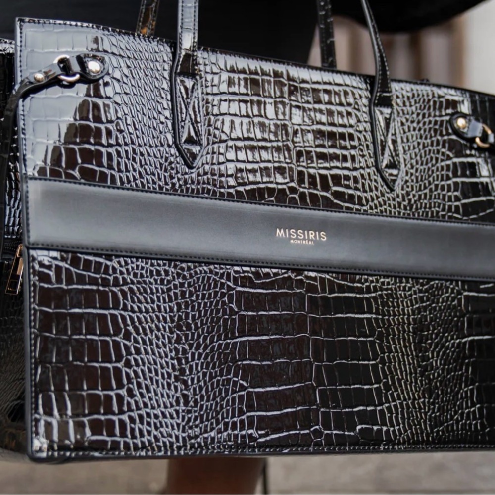 Black Croc-Embossed Women's Bag